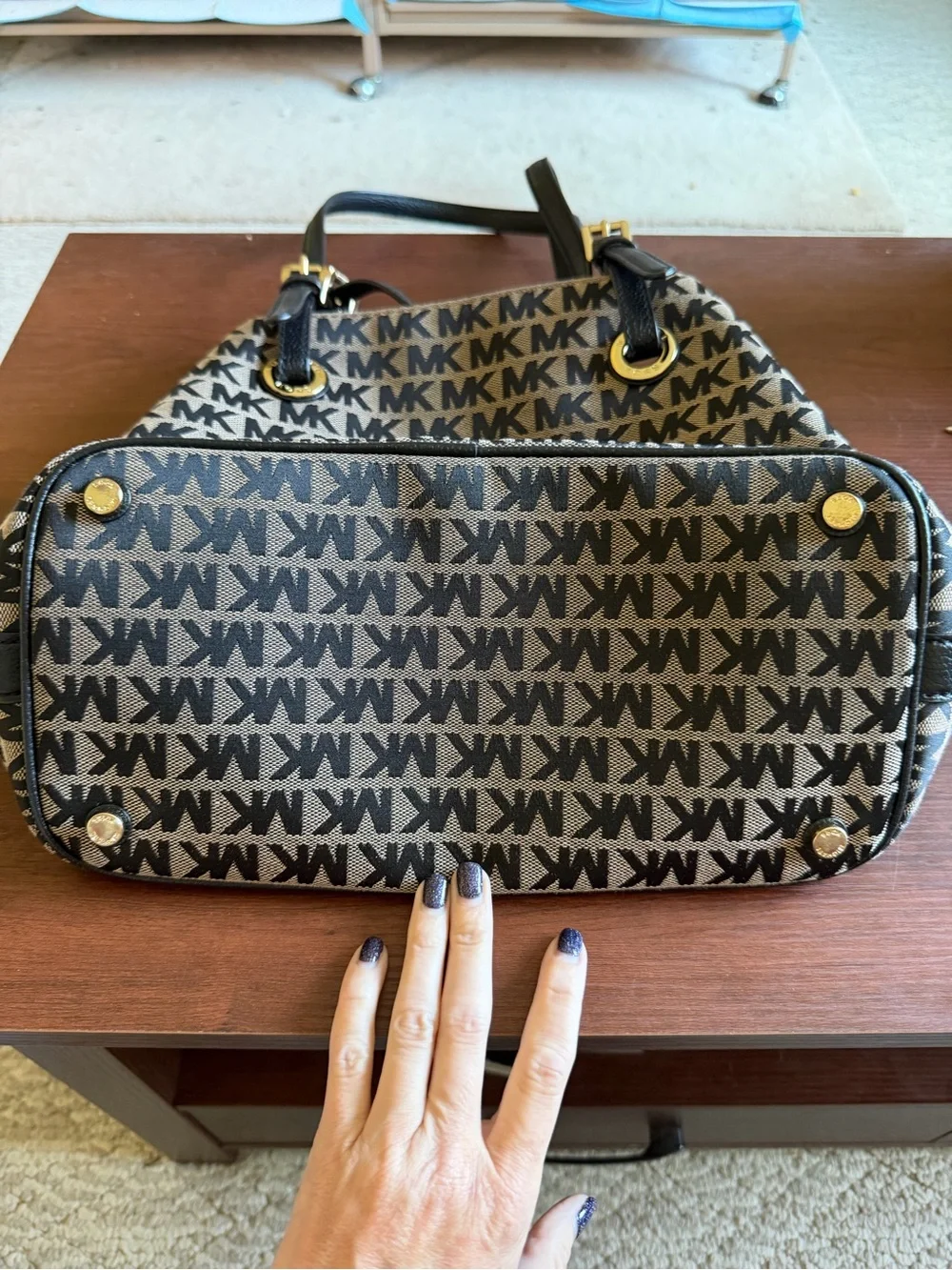 Michael Kors Black and Beige MK Logo Shoulder Bag